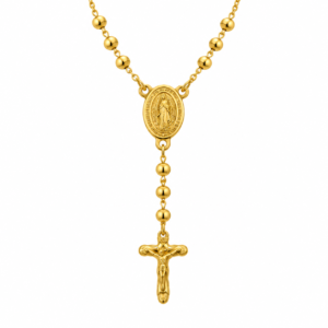 gold rosary necklace with miraculous medal