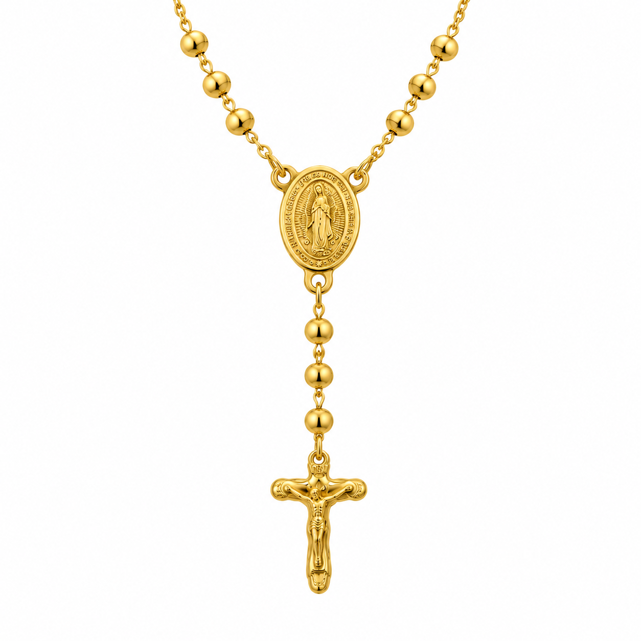 gold rosary necklace with miraculous medal